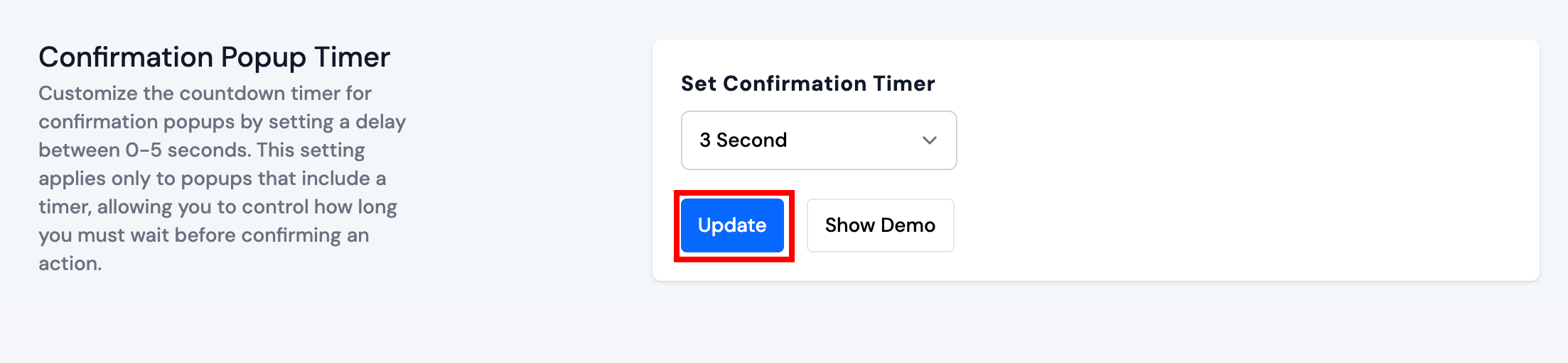 Update Confirmation Timer Setting